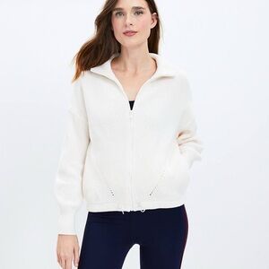 Lou & Grey Cream Mock Neck Sweater Zip Up